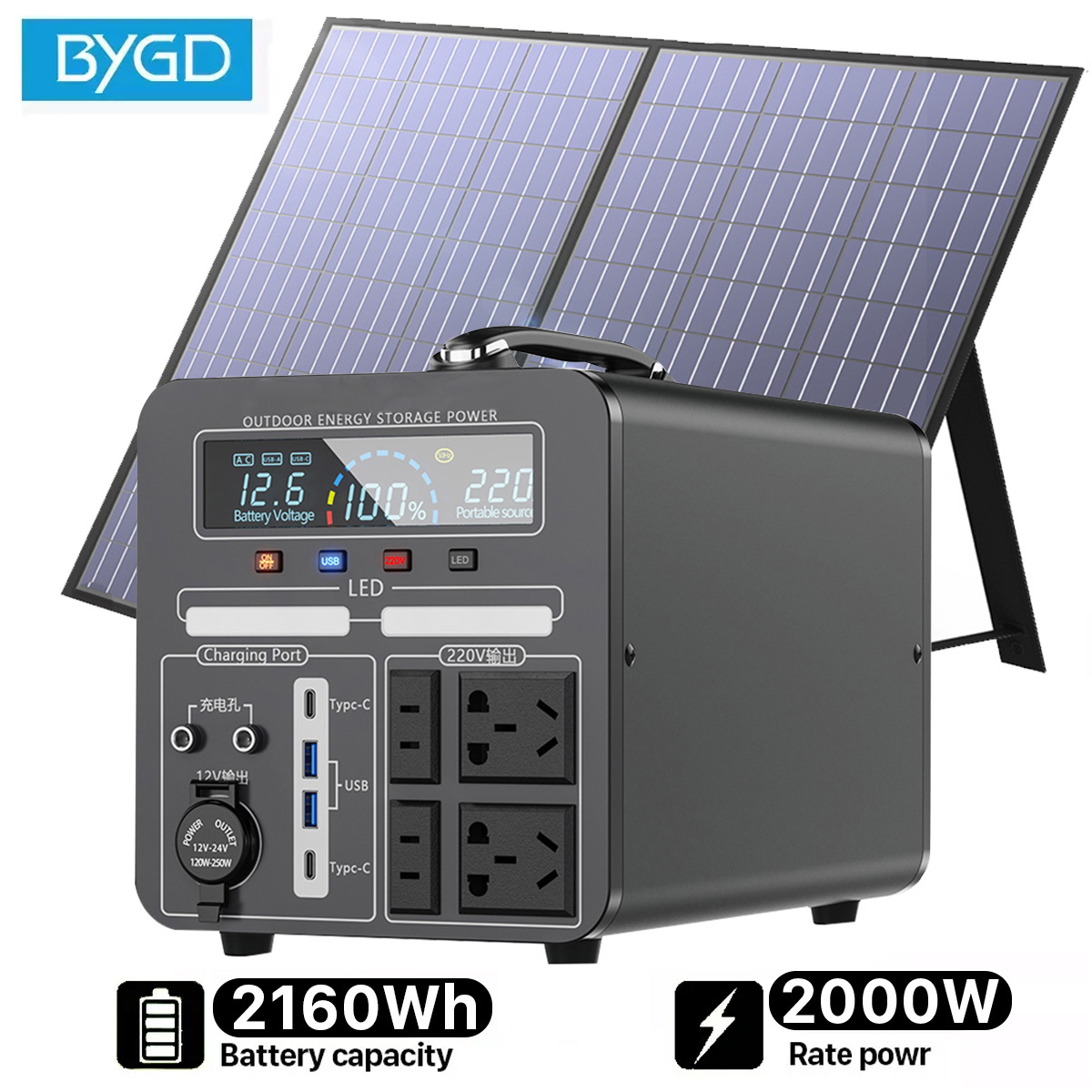 BYGD 2000W Portable Solar Power Station
