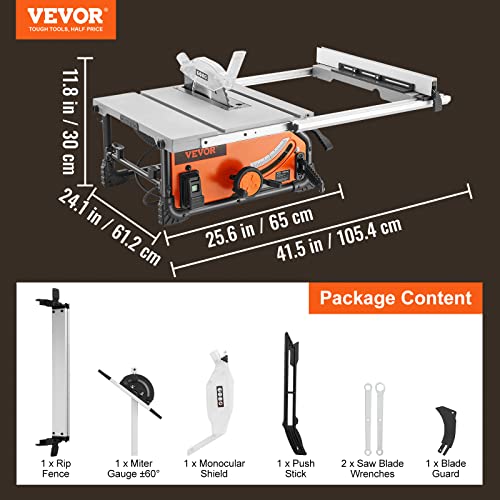 VEVOR 10-Inch Jobsite Table Saw with Miter Gauge