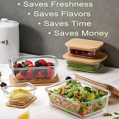 Eco-Friendly Glass Food Storage Containers with Bamboo Lids