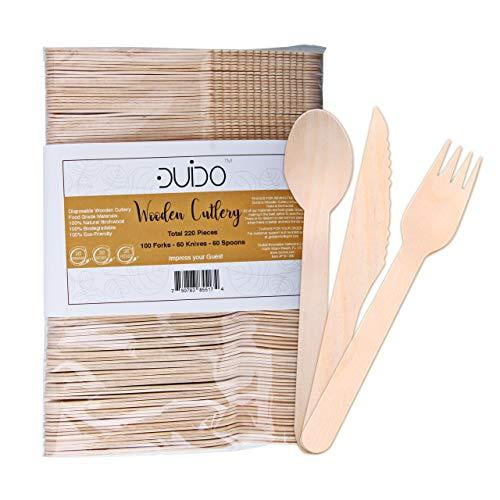 Biodegradable Wooden Cutlery Set – 220 Count