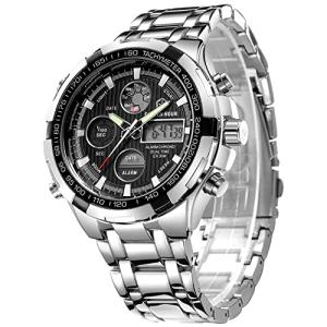 GOLDEN HOUR Men's Waterproof Sport Watch (Silver Black)