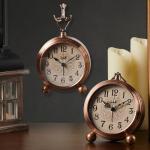 Vintage Bronze Metal Alarm Clock - Retro Style