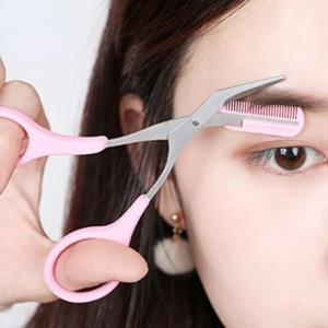 Stainless Steel Eyebrow Trimmer Scissors with Comb