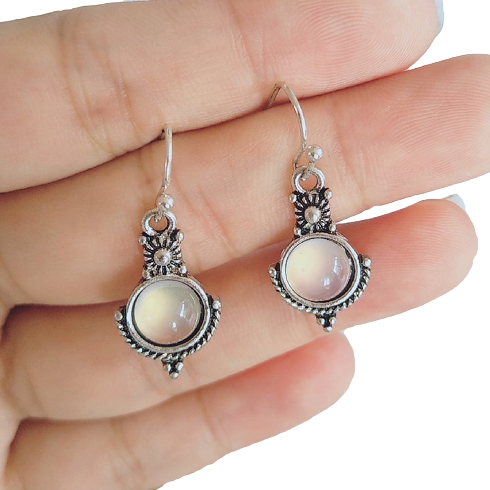Vintage Moonstone Hollow Round Dangle Earrings