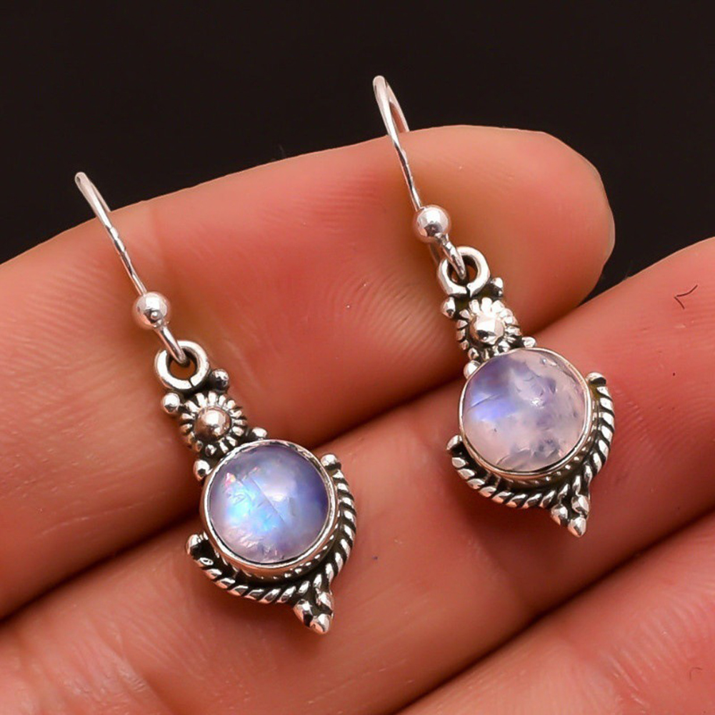 Vintage Moonstone Hollow Round Dangle Earrings