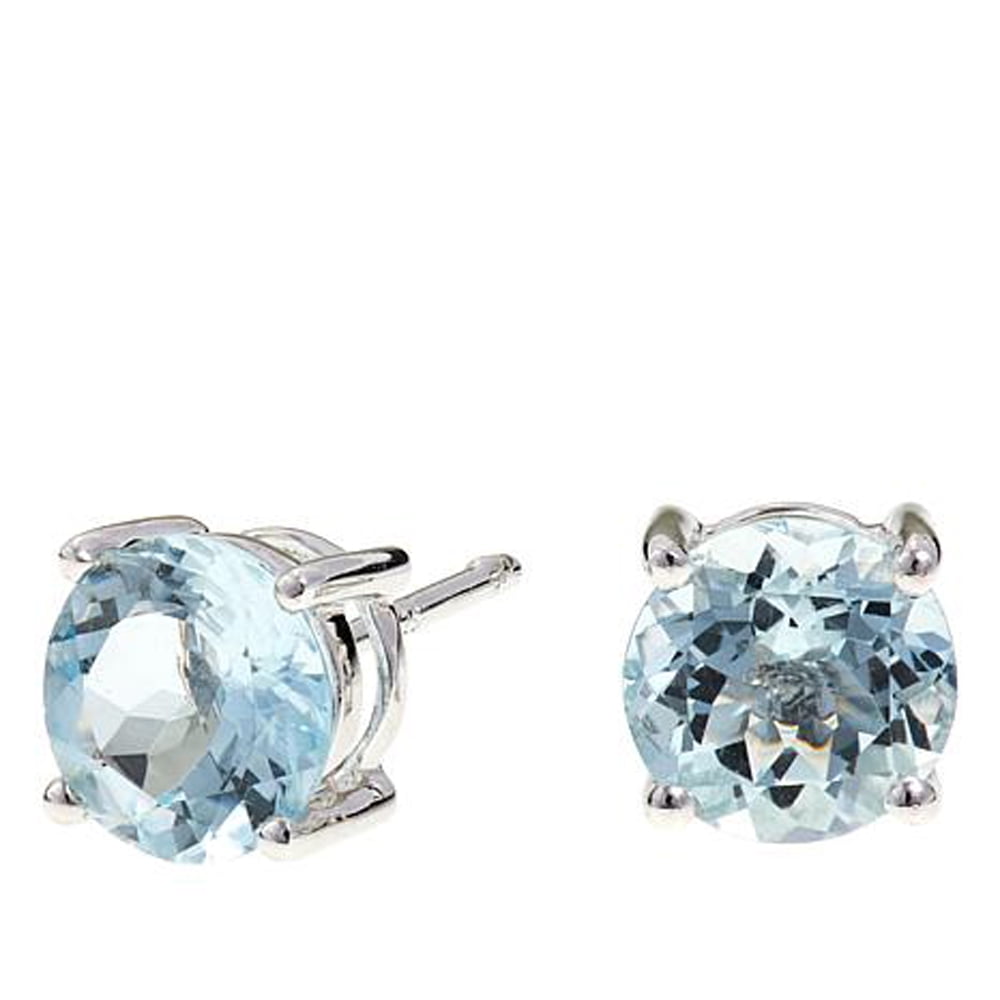 10k White Gold Aquamarine Round Stud Earrings Set