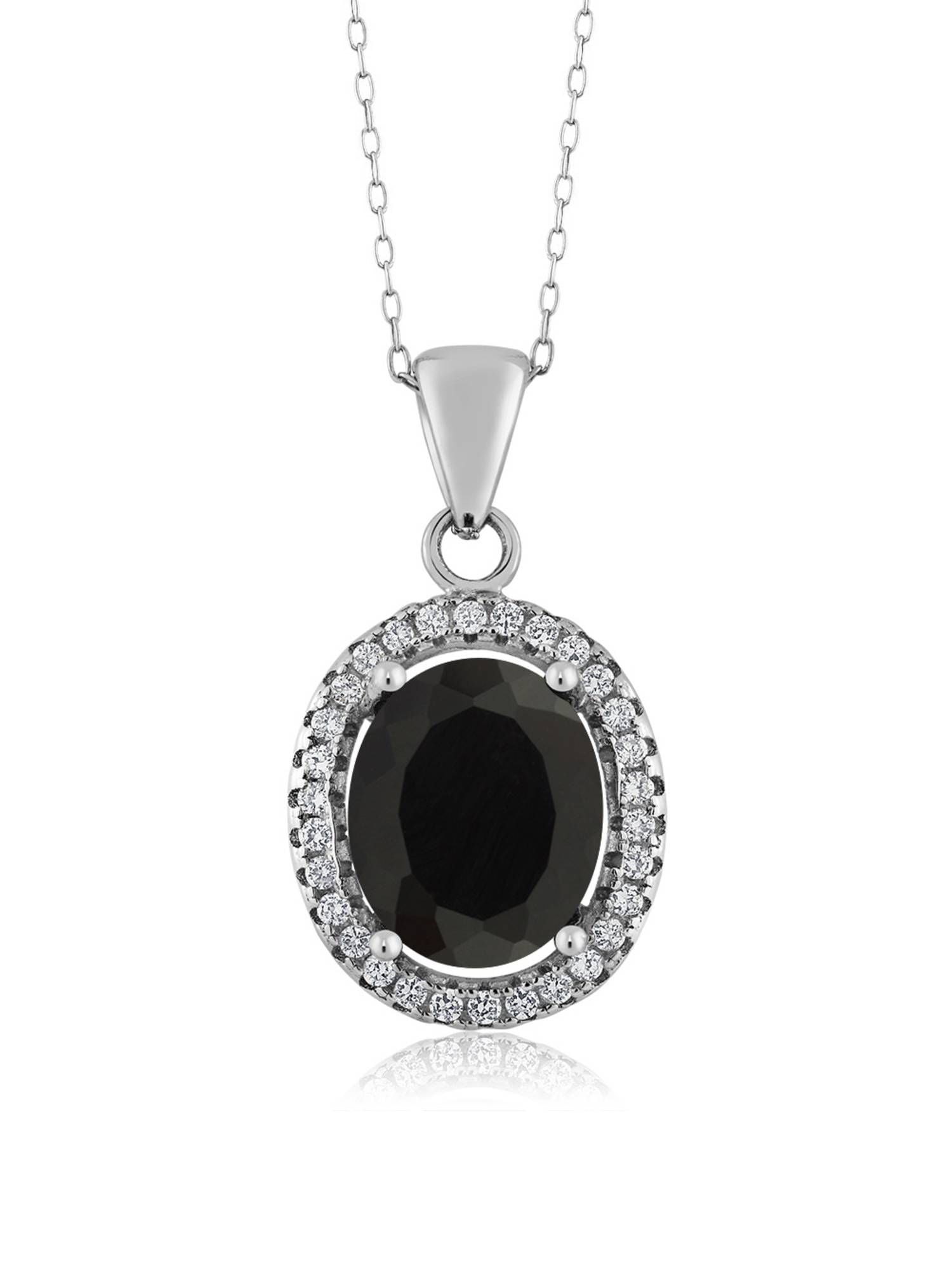 Black Onyx Silver Pendant Necklace for Women