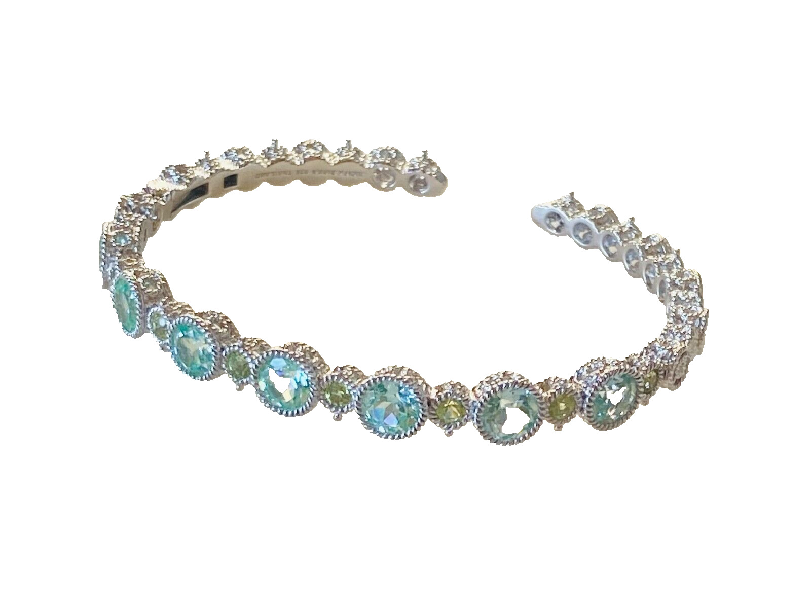 Teal Blue Diamonique & Peridot Cuff Bracelet