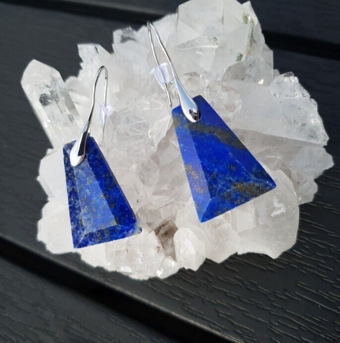 Dark Blue Lapis Lazuli Dangle Earrings for Women