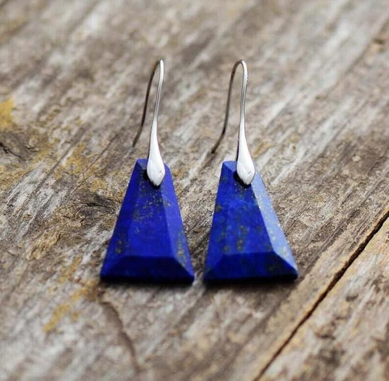 Dark Blue Lapis Lazuli Dangle Earrings for Women