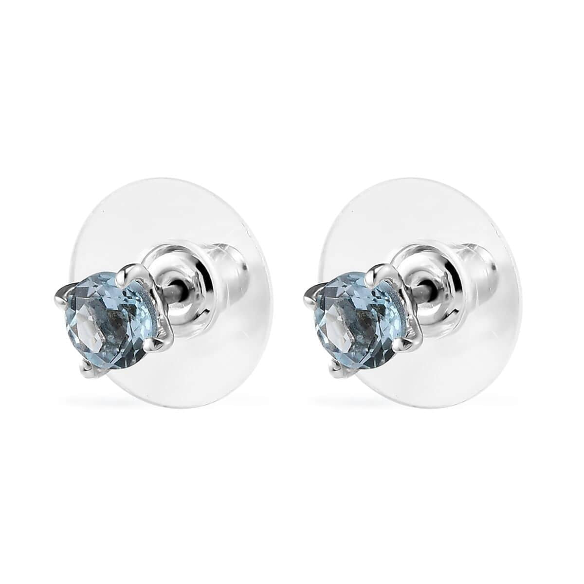 Blue Aquamarine Stud Earrings in Sterling Silver