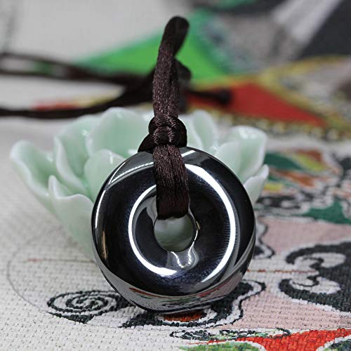 Black Hematite Donut Charm Necklace 30mm