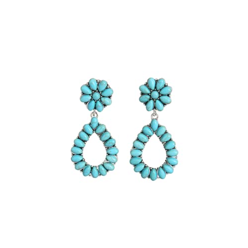 Turquoise Bohemian Flower Drop Dangle Earrings