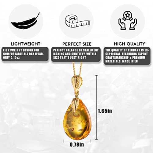 Cognac Amber Drop Pendant Necklace for Women