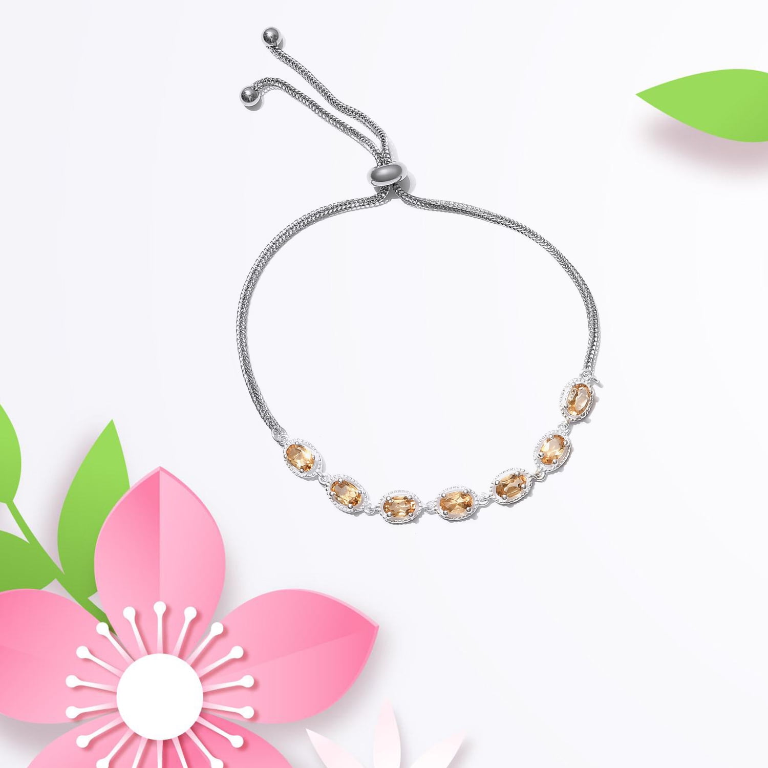 Silver Citrine Bolo Bracelet - Perfect Birthday Gift