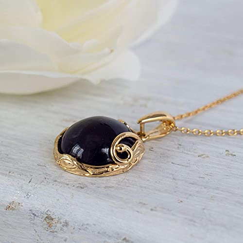 14K Gold Plated Black Onyx Pendant Necklace