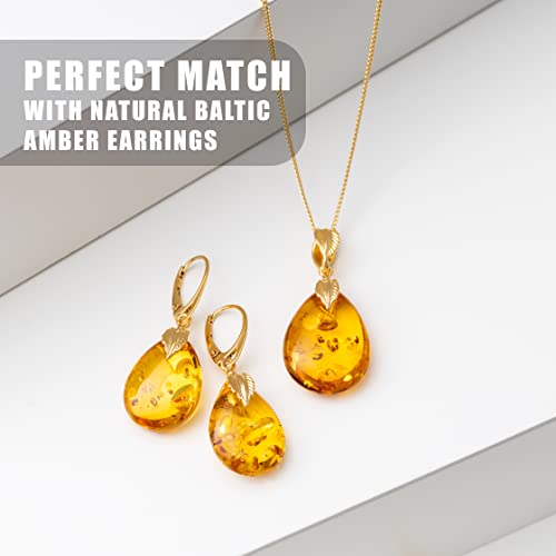 Cognac Amber Drop Pendant Necklace for Women