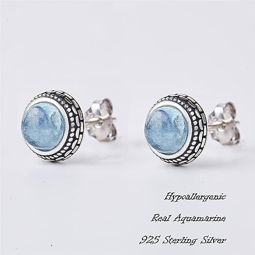 Blue Aquamarine Sterling Silver Stud Earrings for Women