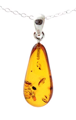 Baltic Amber Heart Pendant in Silver, Honey Color