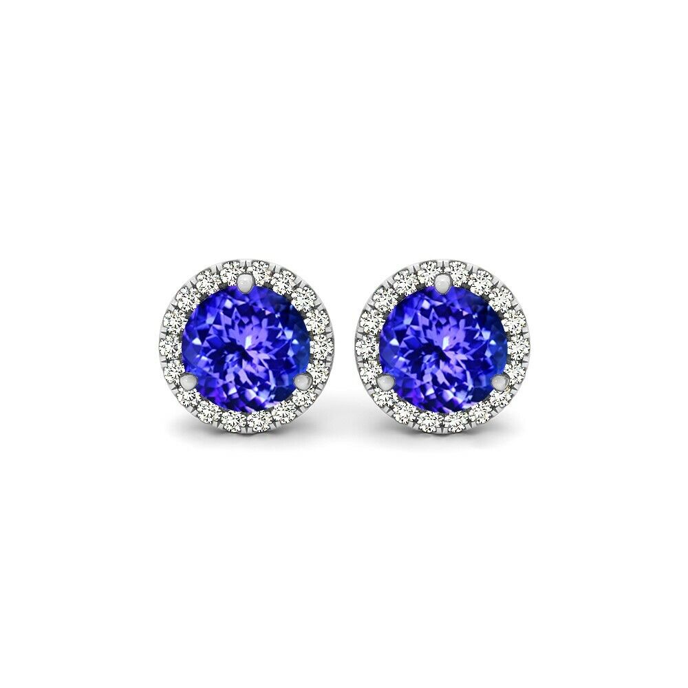 Tanzanite and White Topaz Silver Halo Earrings