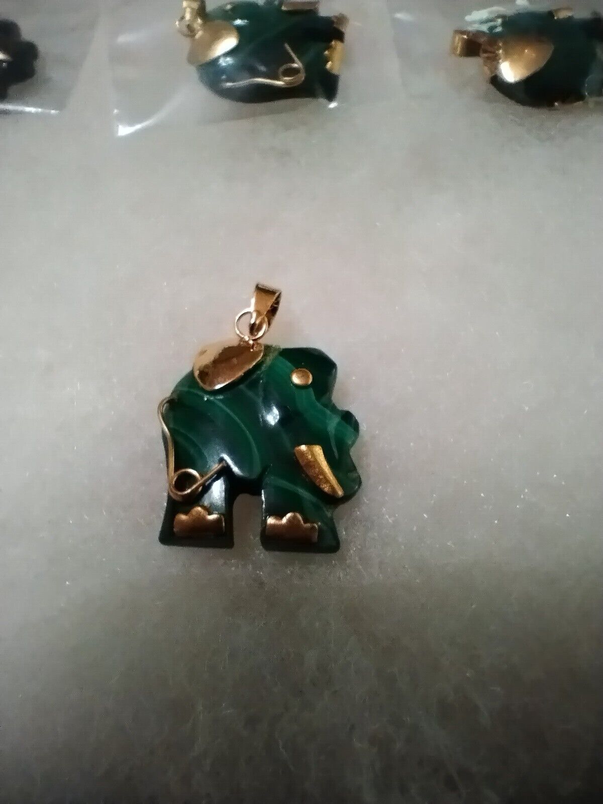 Malachite Elephant Pendant with Gold Highlights