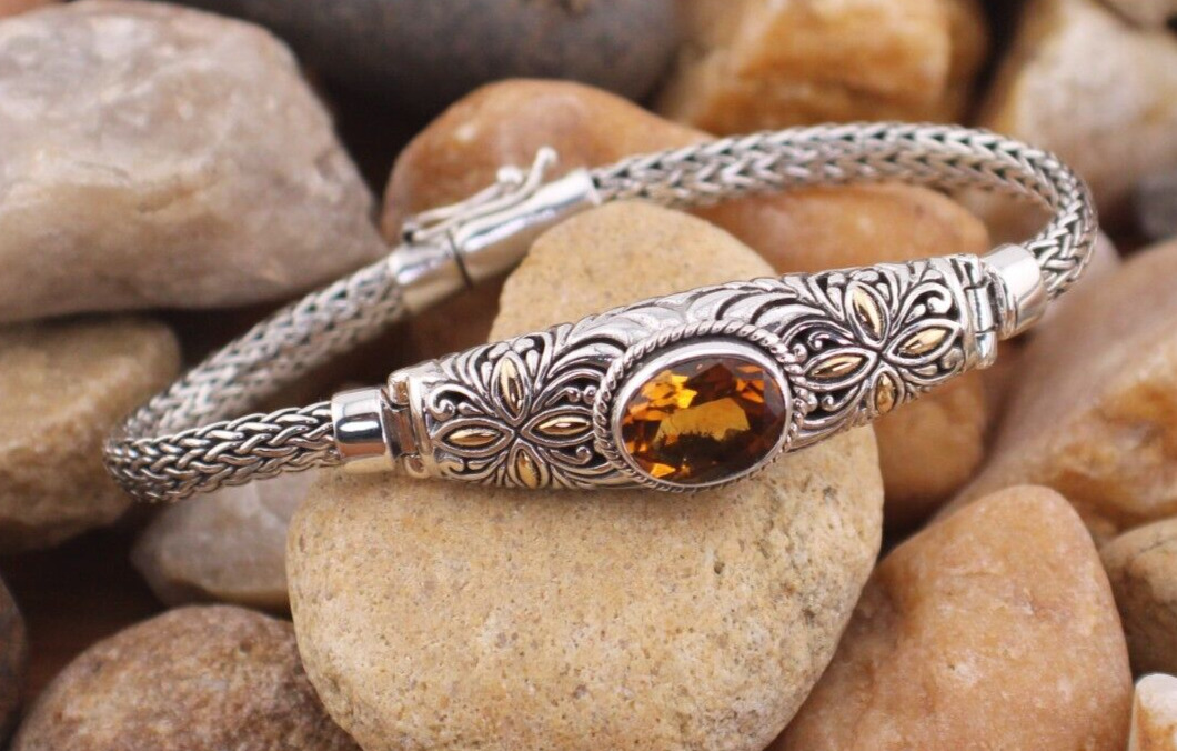 Silver and Citrine Bracelet with Gold Accents