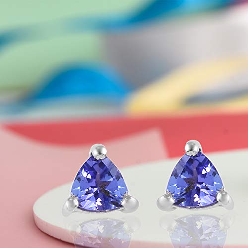 Blue Tanzanite Solitaire Stud Earrings in Silver