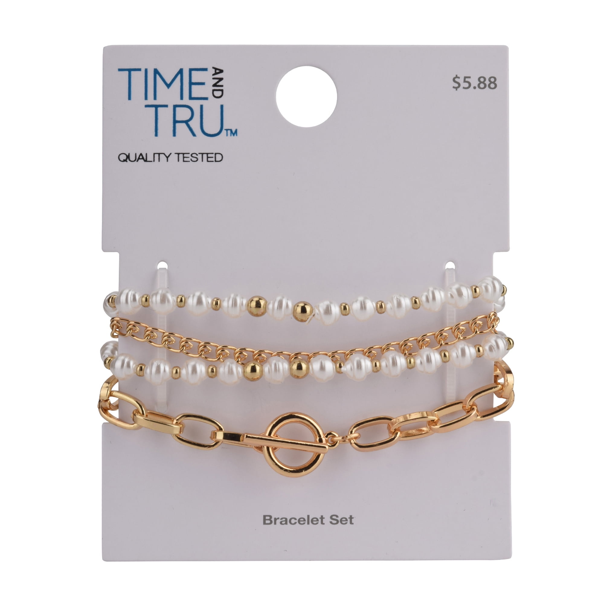 Gold Tone and Faux Pearl Bracelet Set, 4-Piece