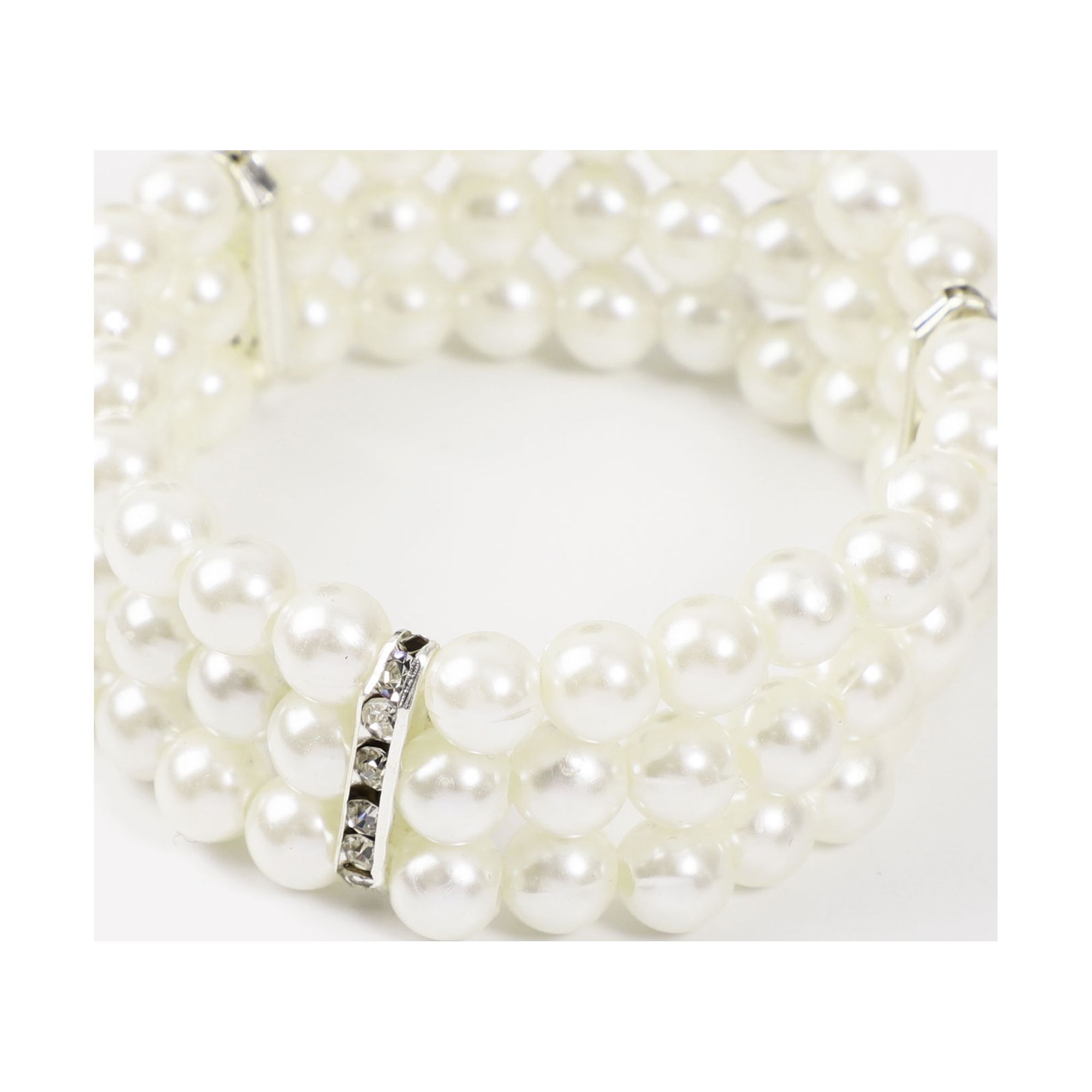 3-Row Stretch Pearl Bead Bracelet in Grey-White