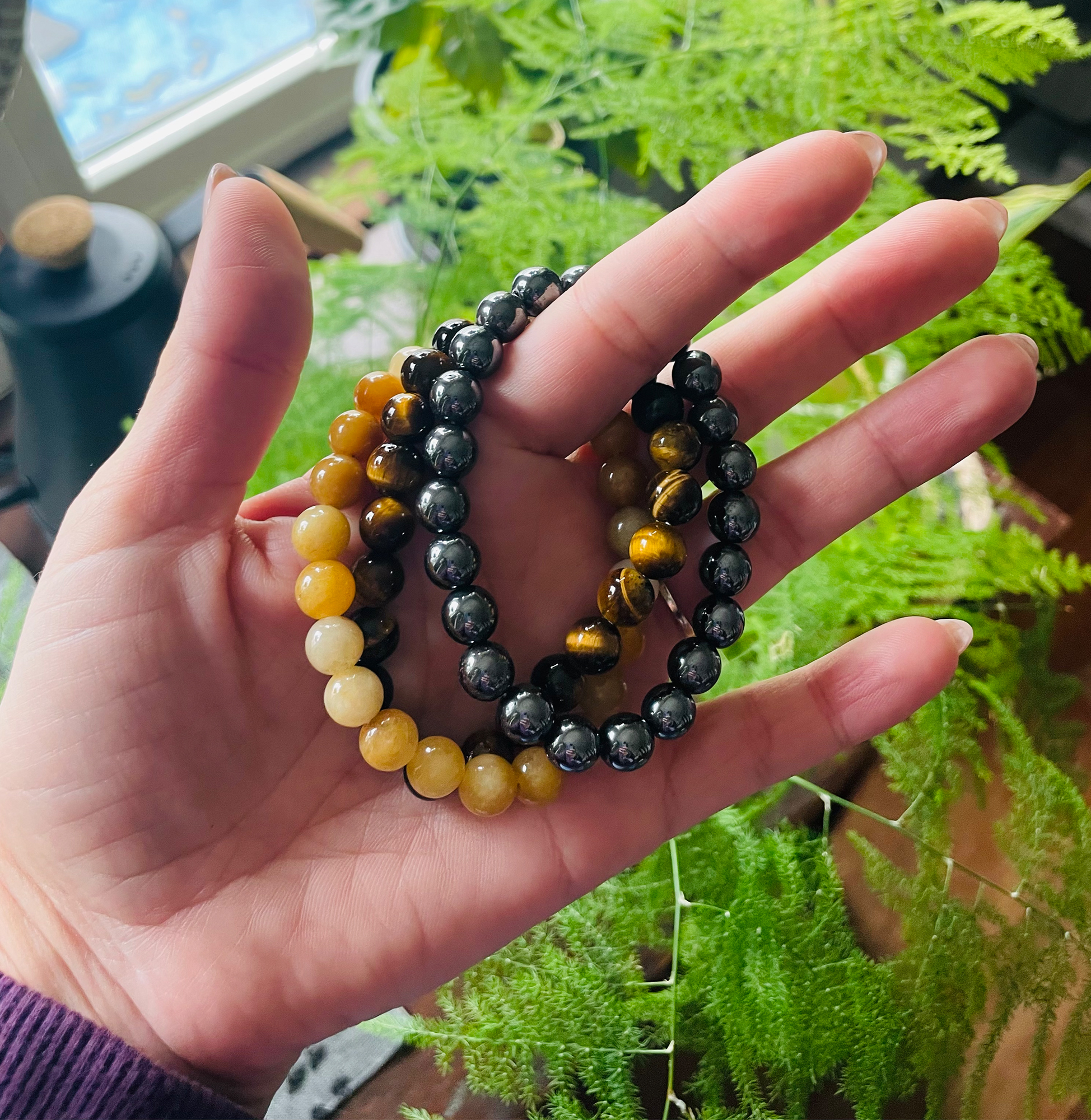 Yellow Citrine, Tiger Eye & Hematite Bracelet Set