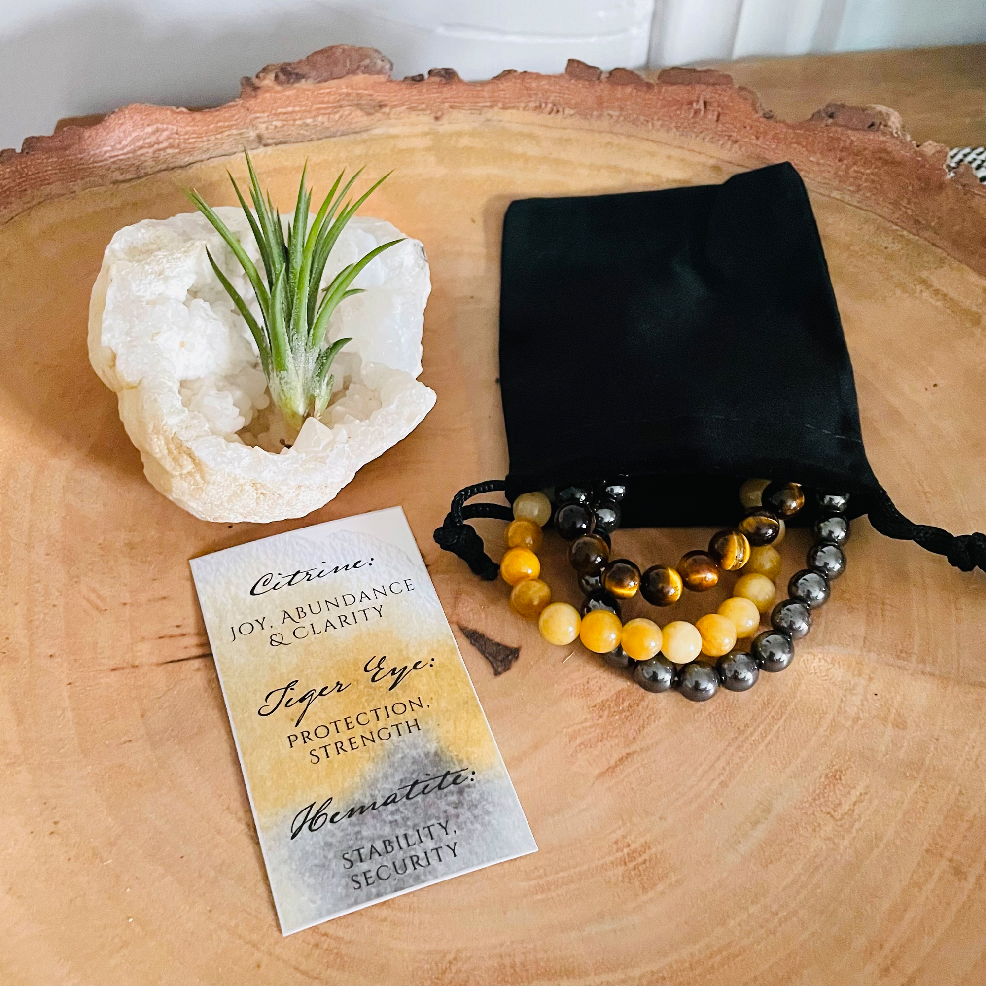 Yellow Citrine, Tiger Eye & Hematite Bracelet Set