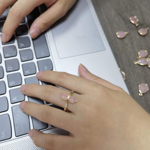 Adjustable Gold Plated Rose Quartz Ring