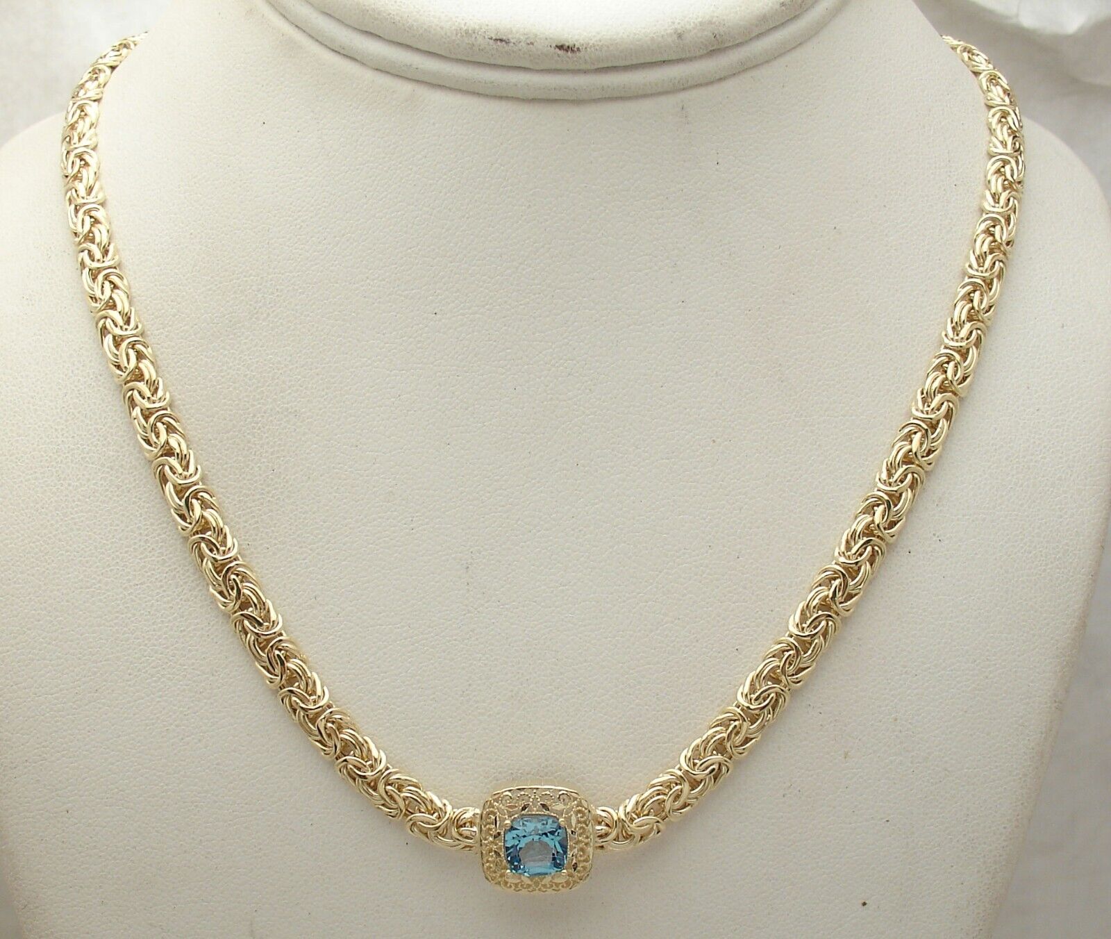 Blue Topaz Byzantine Necklace in 14K Gold Plated Silver