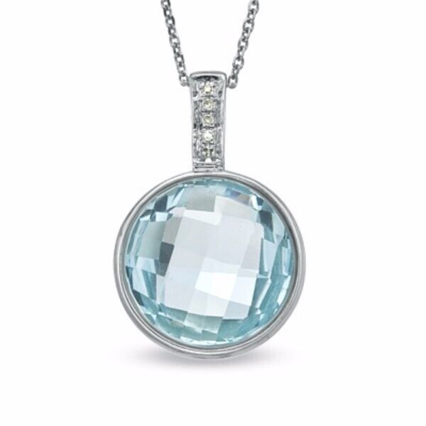 Blue Topaz Solitaire Pendant Necklace in Silver