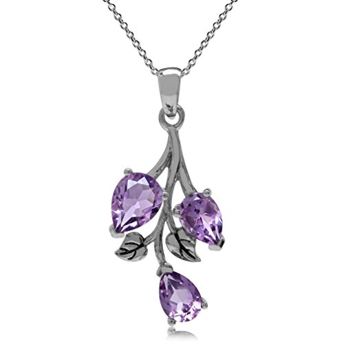 Pear-Shaped Gemstone Silver Leaf Pendant Necklace