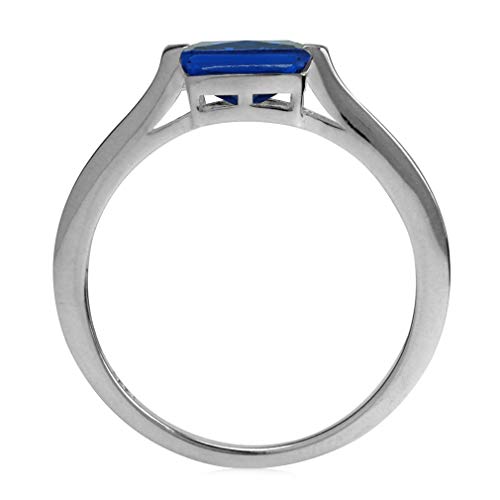 Blue Sapphire Sterling Silver Solitaire Ring Size 8