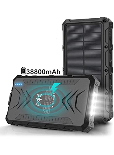 38800mAh Solar Power Bank with Qi Wireless Charger