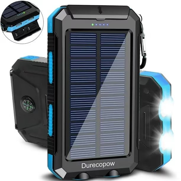 Durecopow 20000mAh Solar Power Bank with LED Compass