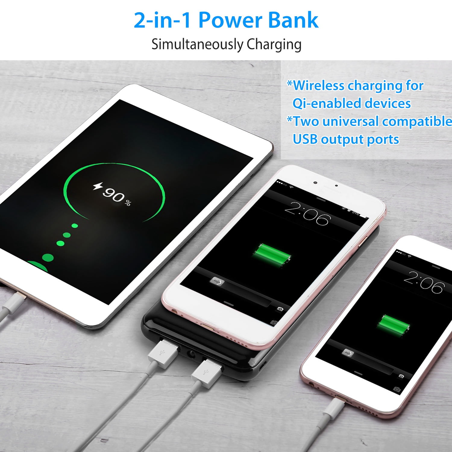 iNova 10,000mAh Qi Wireless Power Bank for Travel