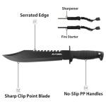 FLISSA Tactical Bowie Knife with Sheath & Accessories