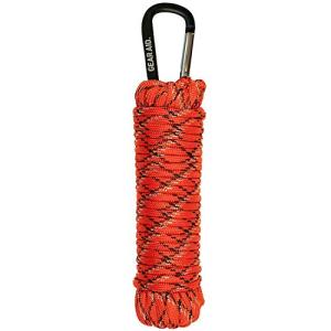 550 Paracord with Carabiner – 30 ft, Reflective Orange