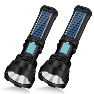 VOETIR Solar Flashlight, 1500 Lumens - 2 Pack