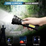 VOETIR Solar Flashlight, 1500 Lumens - 2 Pack