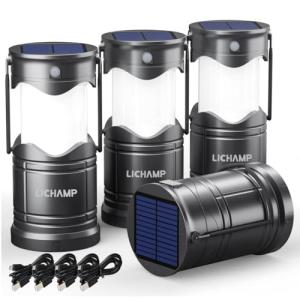 Lichamp 4-Pack Solar USB Rechargeable Camping Lanterns