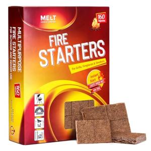 Water-Resistant Charcoal Fire Starter Squares - 160 pcs