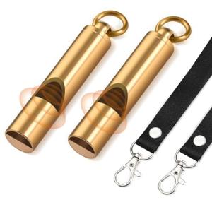 Brass Emergency Whistles with Tangle-Free Lanyard - 2 Pack