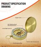 Large Waterproof Brass Compass with Keychain Loop