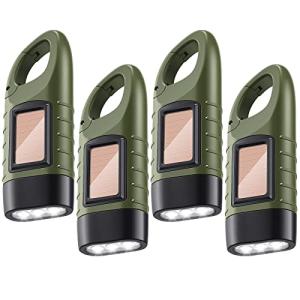 Solar Hand Crank Flashlight with Carabiner - 4 Pack