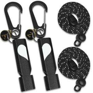 Loud Emergency Whistles with Carabiner Clip - 2 Pack