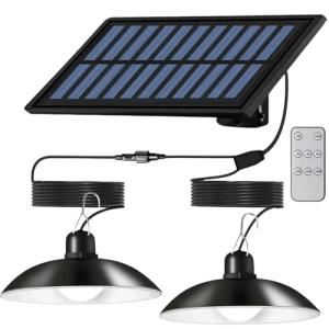 Cprnru Solar Shed Lights, 1-to-2 Solar Pendant Lights, Outdoor Hanging Lights with Remote & Dusk to Dawn, Waterproof for Shed Barn Gazebo Garage